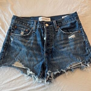 Denim Forum Dark Blue Frayed Jean Shorts